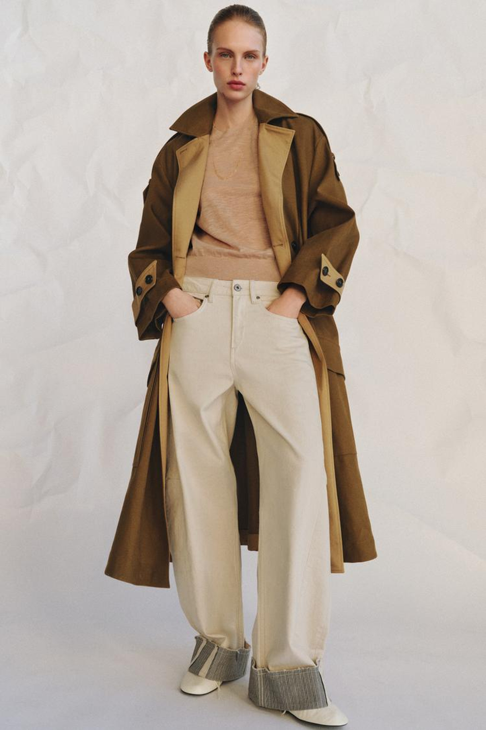 ZARA ДЖИНСЫ RELAXED СО СРЕДНЕЙ ПОСАДКОЙ — ZW COLLECTION, ЭКРЮ