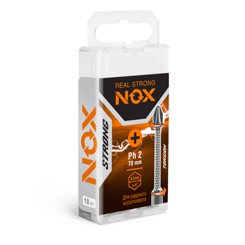 Бита torsion Ph2-70 E6.3, 10 шт бокс STRONG
