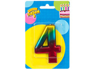 Веселая затея Свеча цифра Радуга металлик №4  8см