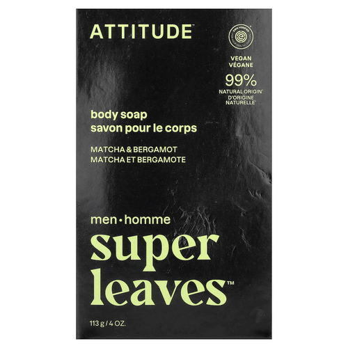 ATTITUDE, Super Leaves™, кусковое мыло для тела, для мужчин, матча и бергамот, 113 г (4 унции)