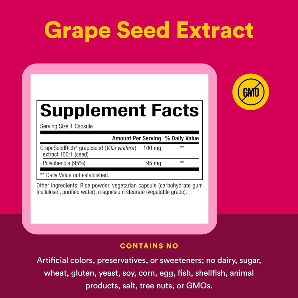 Natural Factors, GrapeSeedRich, экстракт виноградных косточек, 100 мг, 60 вегетарианских капсул