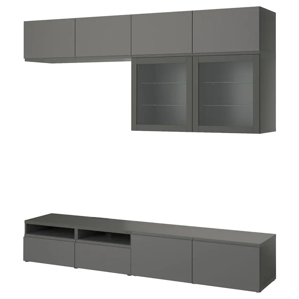 Комбинация для хранения ТВ - IKEA BESTÅ/BESTA, 231x42x240см, темно-серый, БЕСТО ИКЕА