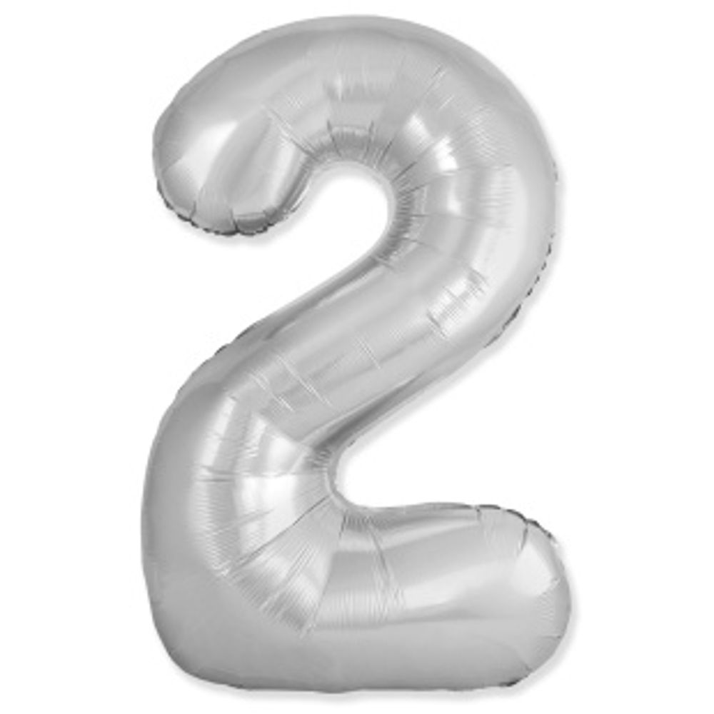 F Шар (40''/102 см) Цифра, 2 Slim, Серебро(БГ-60)