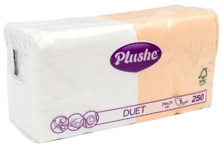 Салфетки бумажные "Duet", PLUSHE, 1 слой, 250 шт.