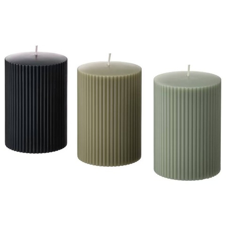 ГЛАСБЖОРК GLASBJORK Ароматическая свеча 3 шт, кедр и ваниль/зеленый/антрацитово-серый,30 часов