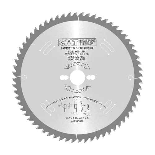 Пильный диск 260X2.5/1.8X30 Z64 СМТ CMT 281.065.11M