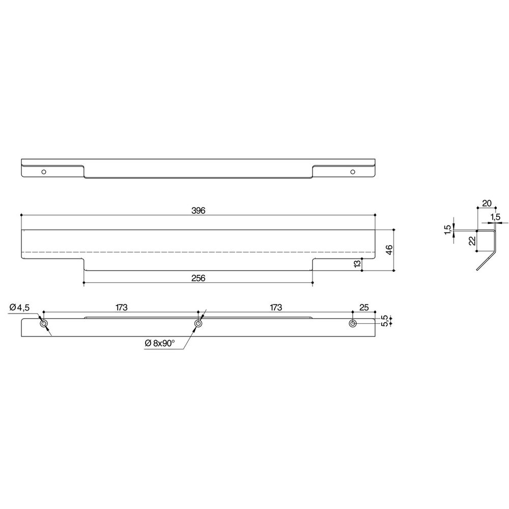 Ручка-профиль накладная L.396мм, отделка черный бархат (матовый)