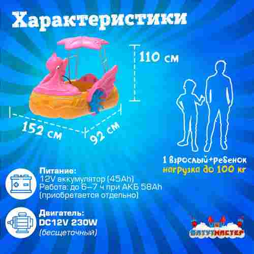 Семейная электрическая лодка-катамаран «Розовый лебедь», 1+1