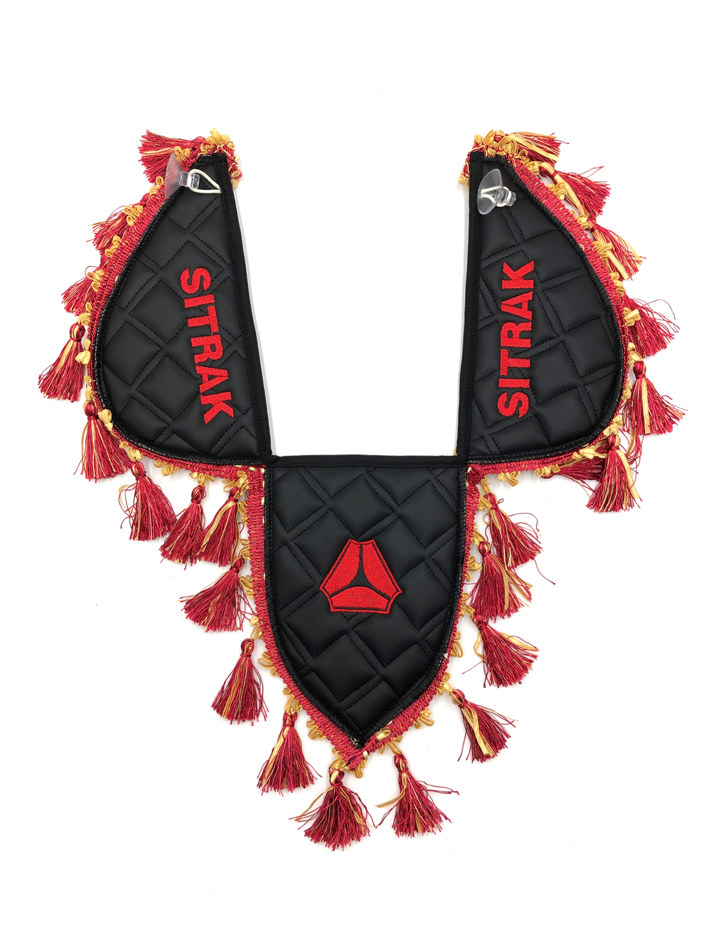 Вымпел тройной SITRAK (экокожа, черный с красными кисточками)