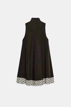 ZARA КОРОТКОЕ ПЛАТЬЕ В КЛЕТКУ, КОРИЧНЕВЫЙ