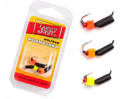 Мормышки вольфрамовые Lucky John с петелькой 3шт набор СТОЛБИК безнасадочный блистер