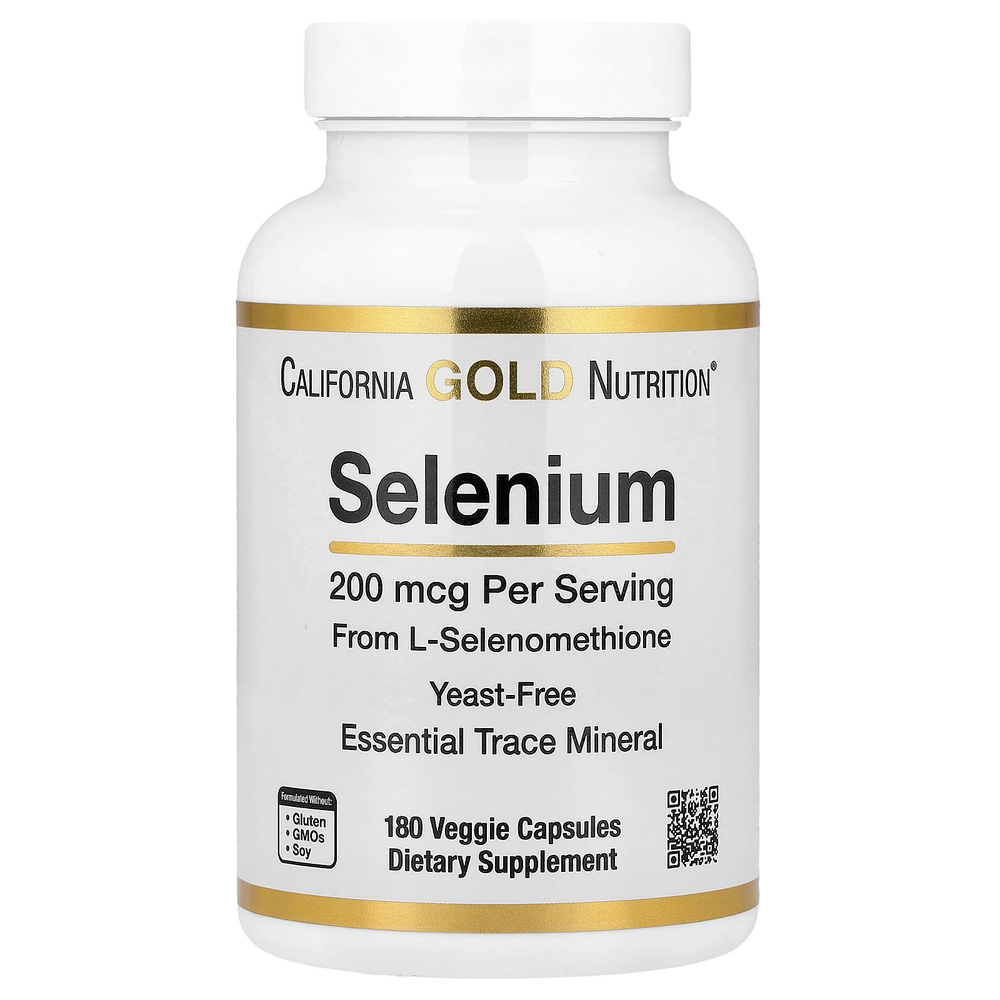 California Gold Nutrition, селен, бездрожжевой, 200 мкг, 180 вегетарианских капсул