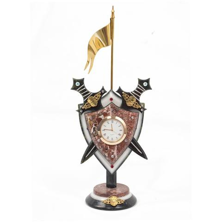 Часы "Щит с флагом" змеевик мрамор креноид 130х90х320 мм 750 гр. R116687