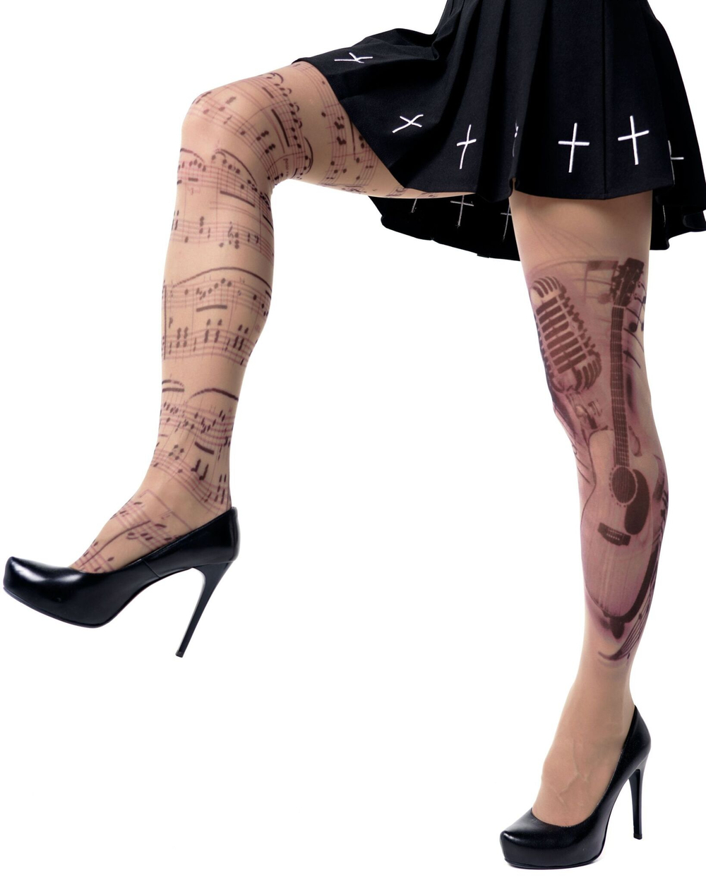 Колготки +size с принтом в виде нот и гитары (Размер: XL-XXL-XXXL) (Цвет: бежевый)