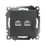 Розетка компьютерная 2-местная RJ-45 (механизм) STEKKER GLS00-7109-06 , серия Катрин, графит 50008