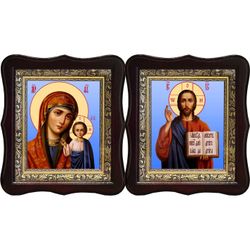 Казанская Божья Мать и Спаситель. Иконы на холсте. в киотах