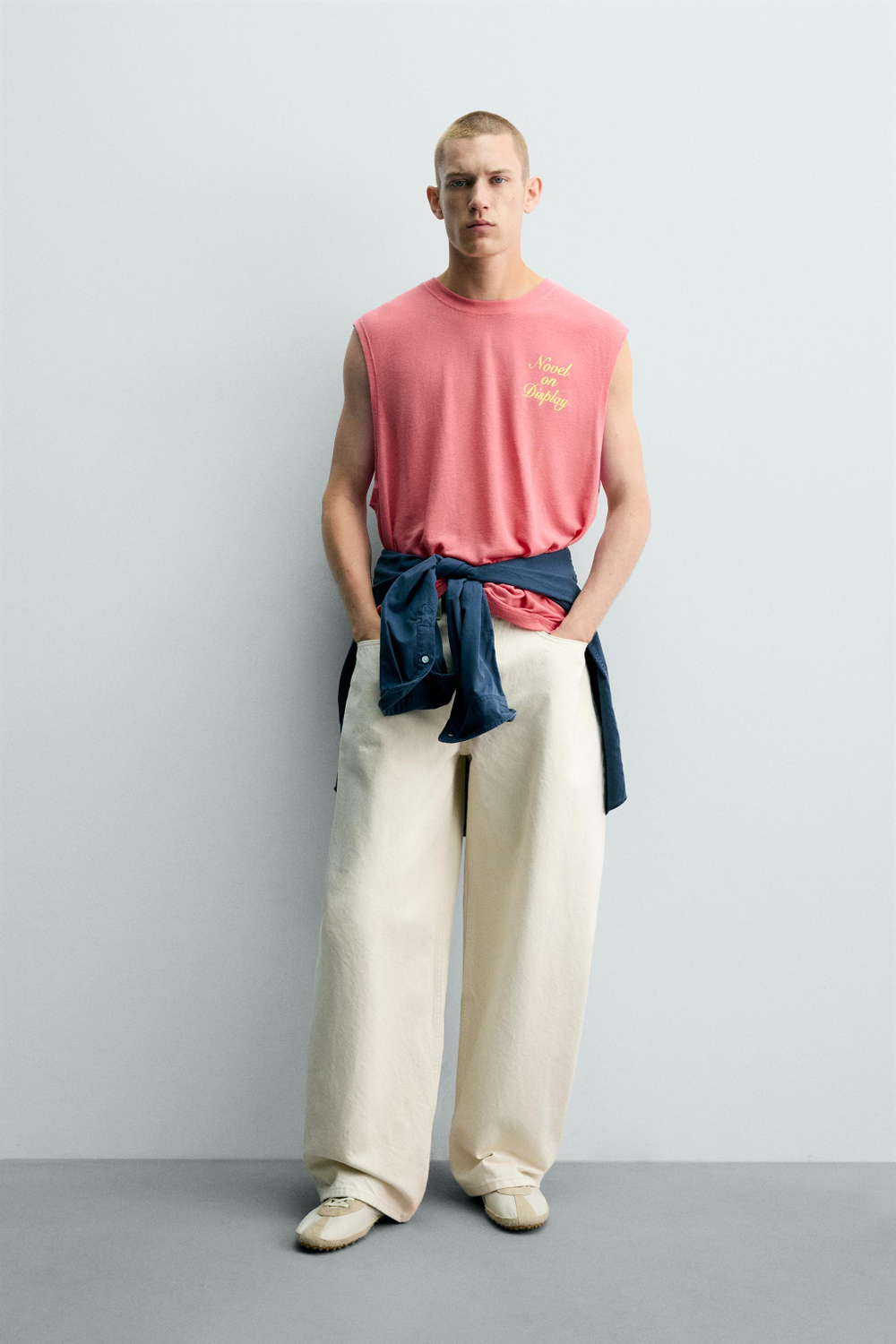 ZARA ФУТБОЛКА-МАЙКА RELAXED FIT С ПРИНТОМ, НЕОНОВО-РОЗОВЫЙ