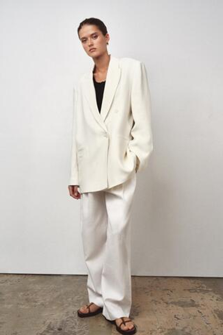 ZARA ДВУБОРТНЫЙ БЛЕЙЗЕР ИЗ СМЕСОВОГО ЛЬНА — ZW COLLECTION, ЭКРЮ