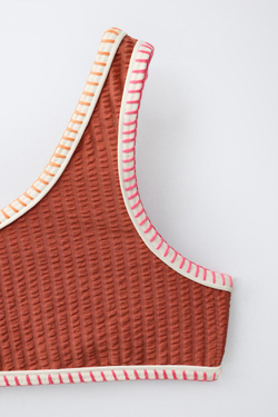 ZARA КУПАЛЬНИК ИЗ ЖАТОЙ ТКАНИ С КОНТРАСТНЫМИ ДЕТАЛЯМИ, ЧЕРЕПИЧНЫЙ