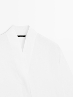 Massimo Dutti Льняная блузка с запахом, белый