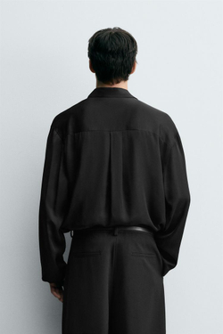 ZARА АТЛАСНАЯ РУБАШКА-ПОЛО, ЧЕРНЫЙ