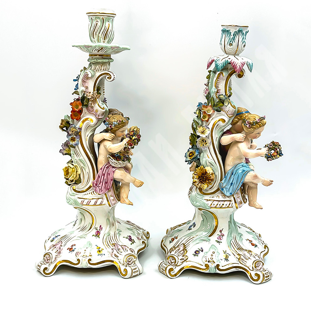 Пара подсвечников. Времена года. Meissen (Мейсен). Фарфор. Германия. XIX в.