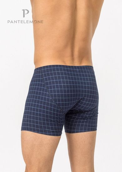 Трусы мужские боксеры удлинённые Pantelemone PMHL-1267, клетка темно-синяя деним