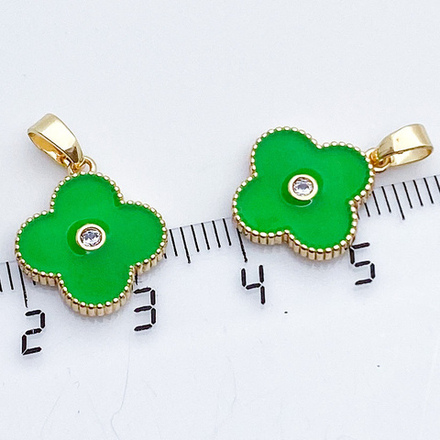 Подвеска Клевер, цвет золото+зеленый, размер 16*14 мм, цена за 1 шт