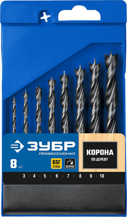 ЗУБР 8 шт: (3-4-5-6-7-8-9-10 мм), М-образная заточка, набор спиральных сверл по дереву, Профессионал (29421-H8)