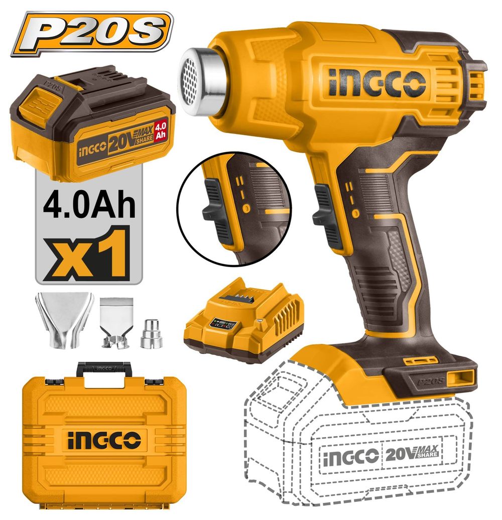 Фен аккумуляторный 20В 1хАКБ 4Ач и ЗУ SUPER INGCO HGLI20025 INDUSTRIAL