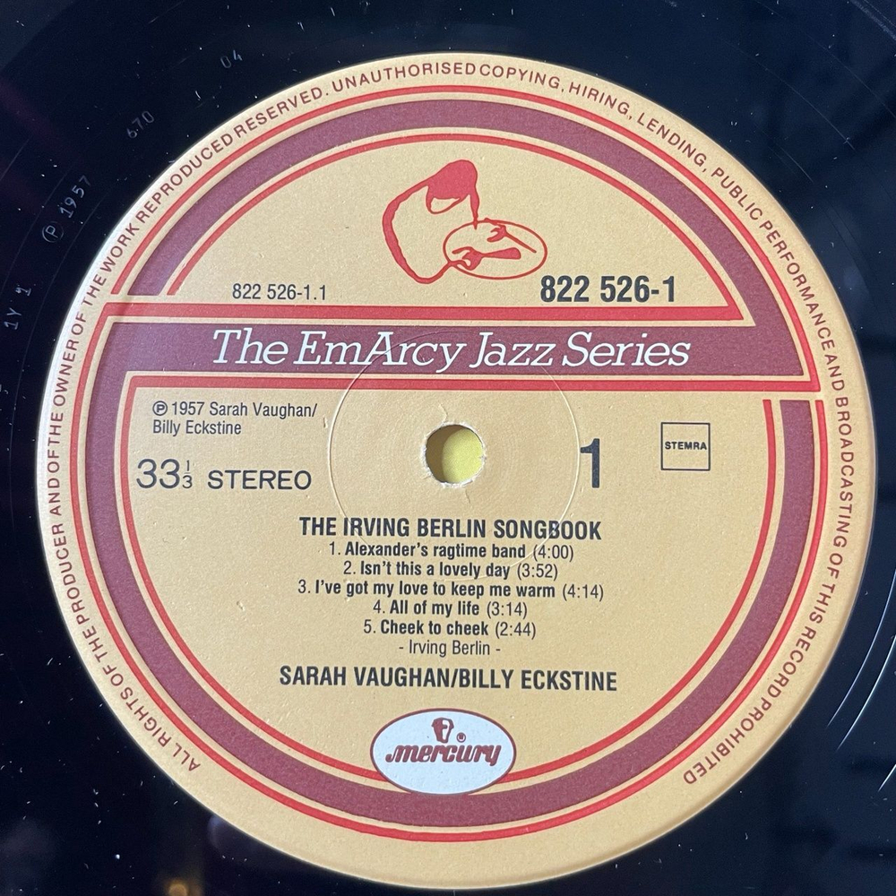 Винтажная виниловая пластинка LP Sarah Vaughan and Billy Eckstine The Irving Berlin Songbook (Holland 1984)