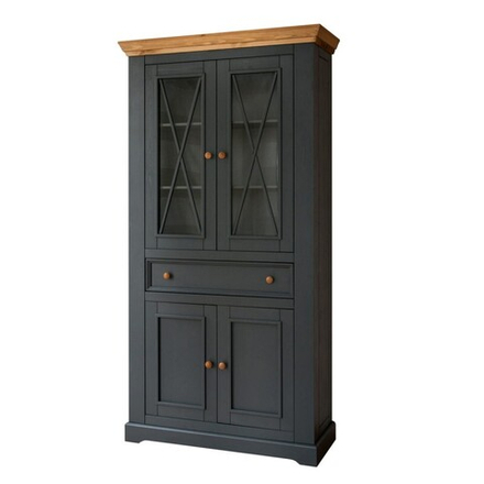 Шкаф для посуды «Форест» широкий 4 двери 1 ящик серый 7012/бейц-масло