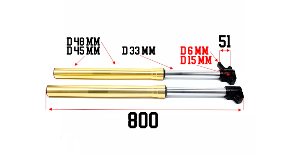 Амортизатор L=780 передний d45x48 (перья, компл.) TTR250a, 33х15