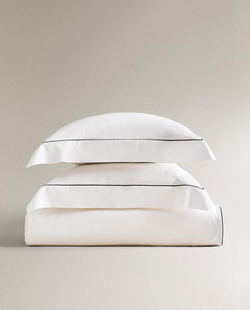 ZARA HOME САТИНОВЫЙ ПОДОДЕЯЛЬНИК С КОНТРАСТНОЙ ОТДЕЛКОЙ, ЧЕРНЫЙ