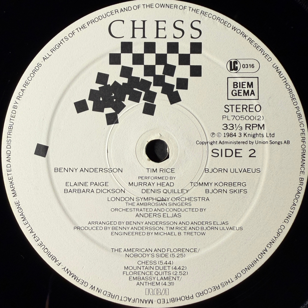 Мюзикл Шахматы 2LP (Европа 1984г.)