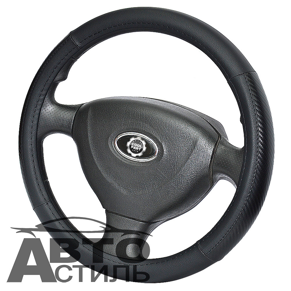 Оплетка на руль круглая Coolpart MAXIMAL (38*38) к/з черный/черный 602BL-BL