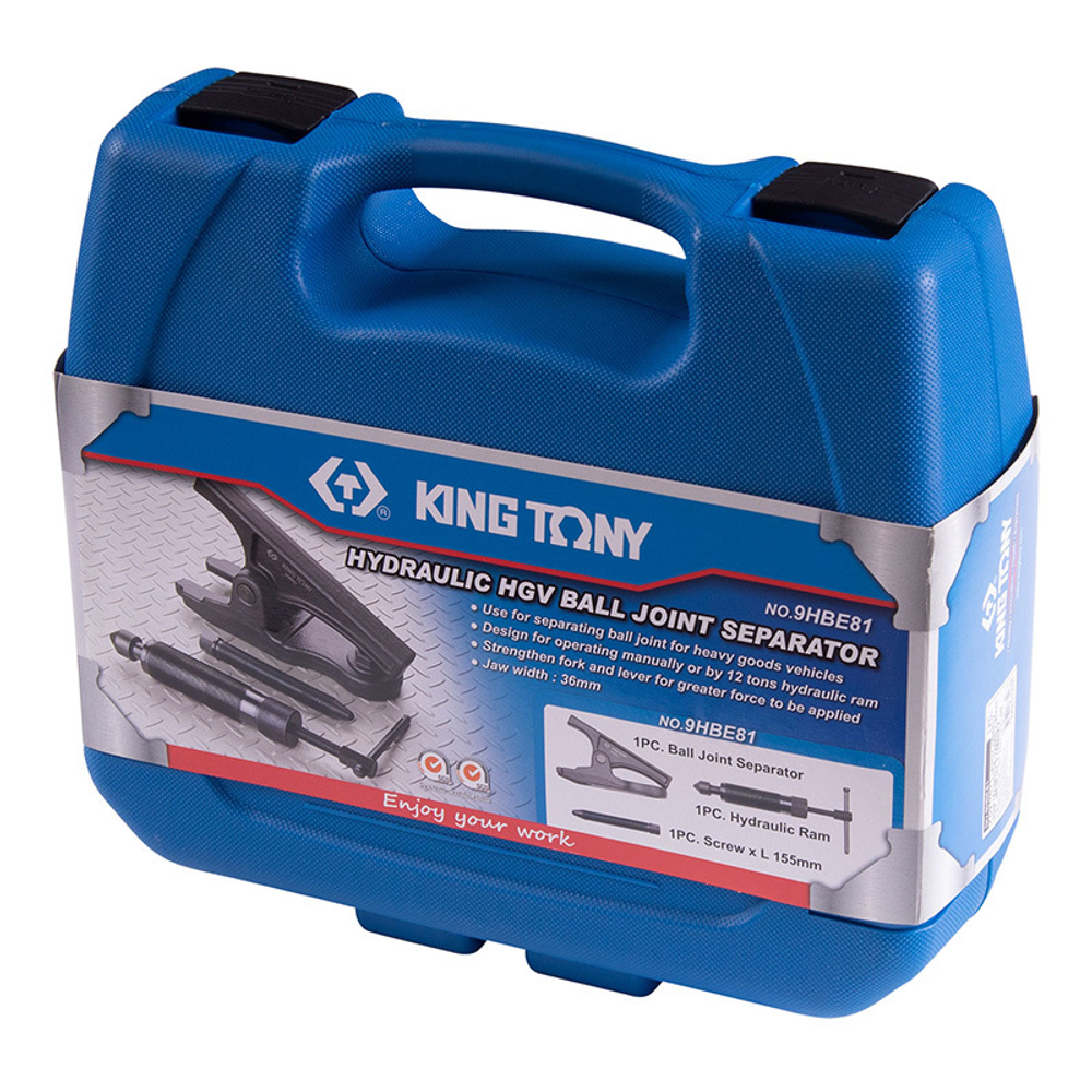 KING TONY (9HBE81) Съемник шаровых опор грузовиков гидравлический, 12 т, зев 36 мм, 3 предмета