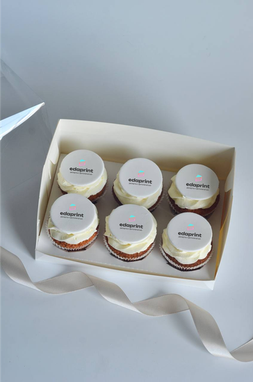 Капкейки с логотипом, печать на мастике, упаковка на 6 шт