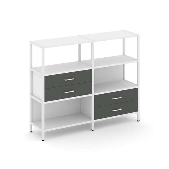 Shelf System Двухсекционный стеллаж трехярусный с ящиками SN.STM-323 Белый/Антрацит/Металл Белый 159