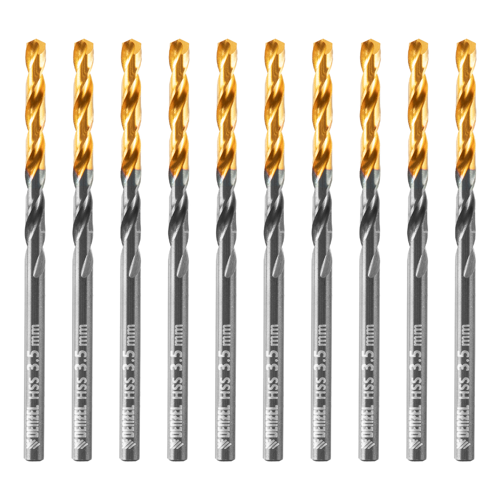 Сверло по металлу, 3,5 мм, HSS-Tin, Golden Tip, 10 шт. Denzel