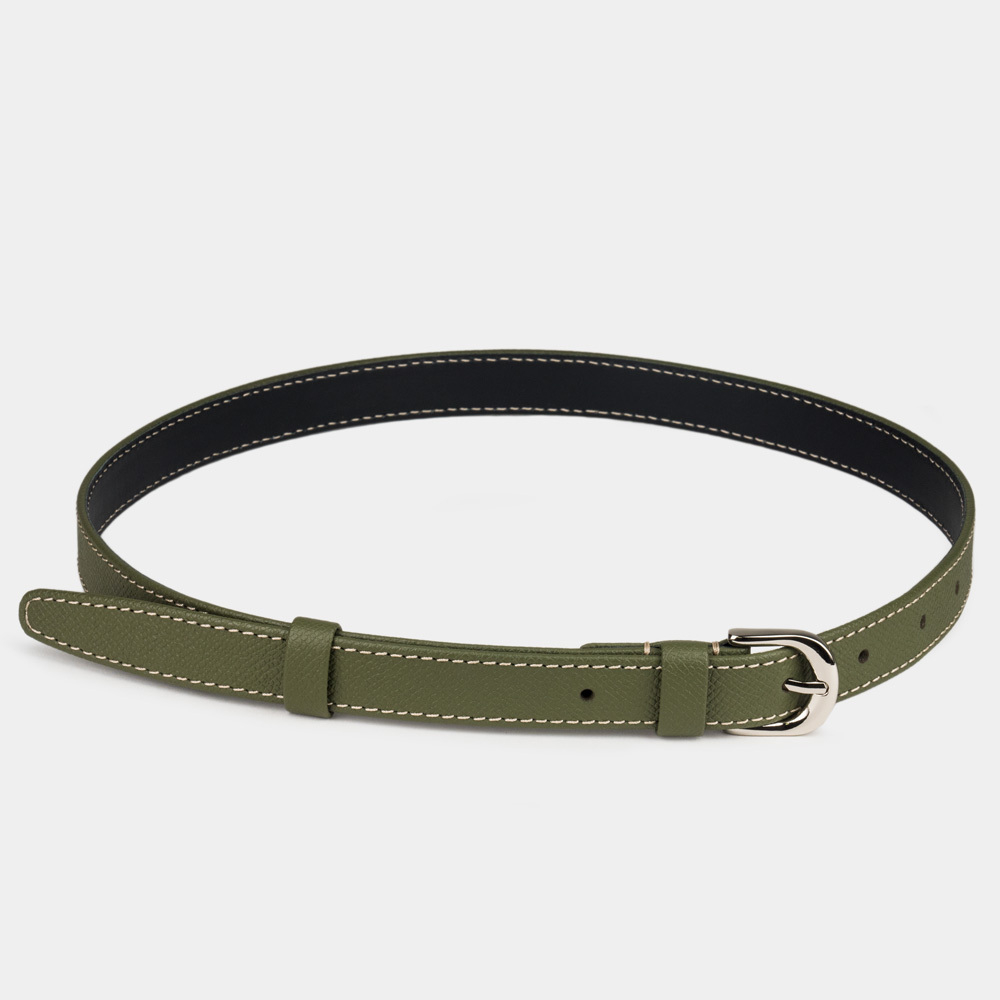 Ремень женский 20 мм из кожи сафьяно, цвета хаки