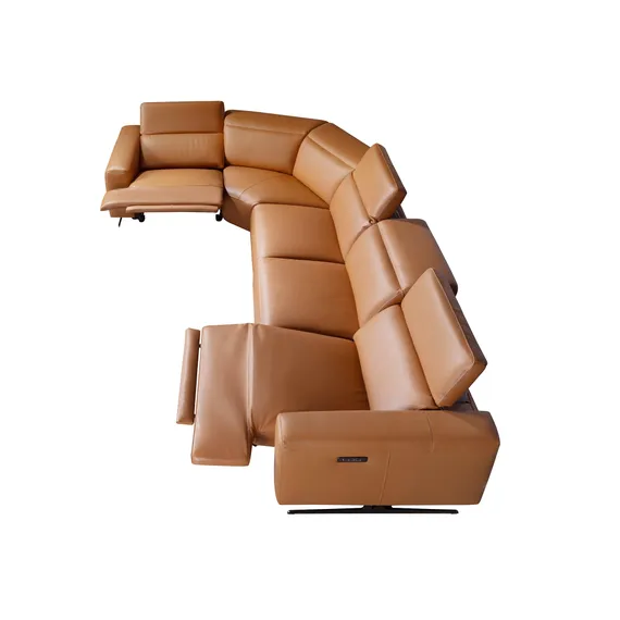 5-местный диван с реклайнером 6263 с левым шезлонгом из коричневой кожи