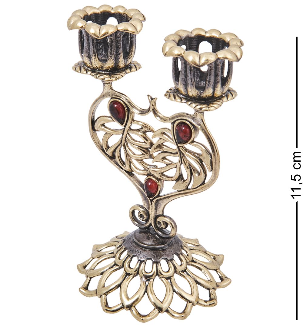 Народные промыслы AM-4081 Подсвечник «Канделябр Сердце» (латунь, янтарь)