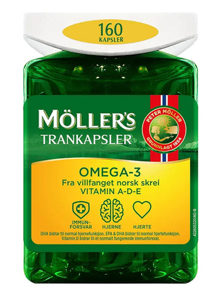 Капсулы с рыбьим жиром Möller's Trankapsler 160 кап., Рыбий жир из печени трески , ОМЕГА-3