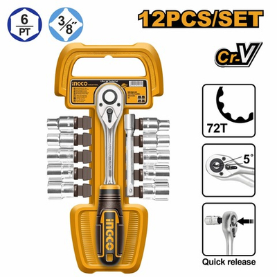 Набор головок 3/8" с трещоткой 12 шт. INGCO HKTS38122 INDUSTRIAL
