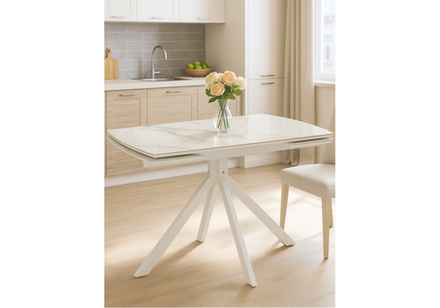 Керамический стол Woodville Катчел 120(180)x80 белая шагрень, белый, ножки белые