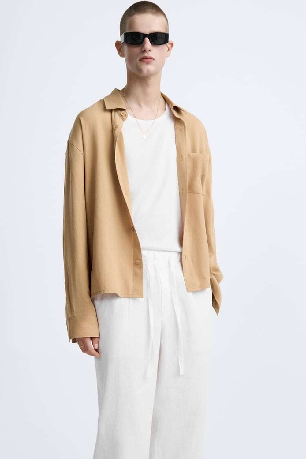 ZARA БРЮКИ-ДЖОГГЕРЫ ИЗ 100% ЛЬНА, БЕЛЫЙ