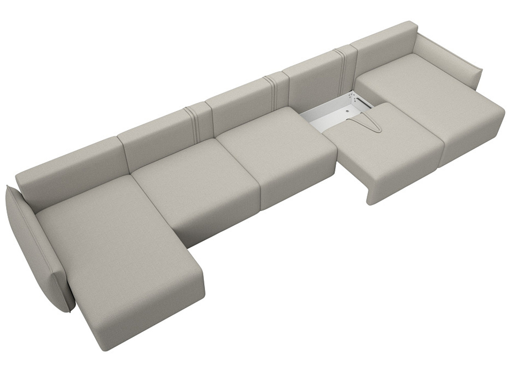 Диван П-образный Лига-051 НПБ МегаЛонг РОГОЖКА Амур 02 бежевый