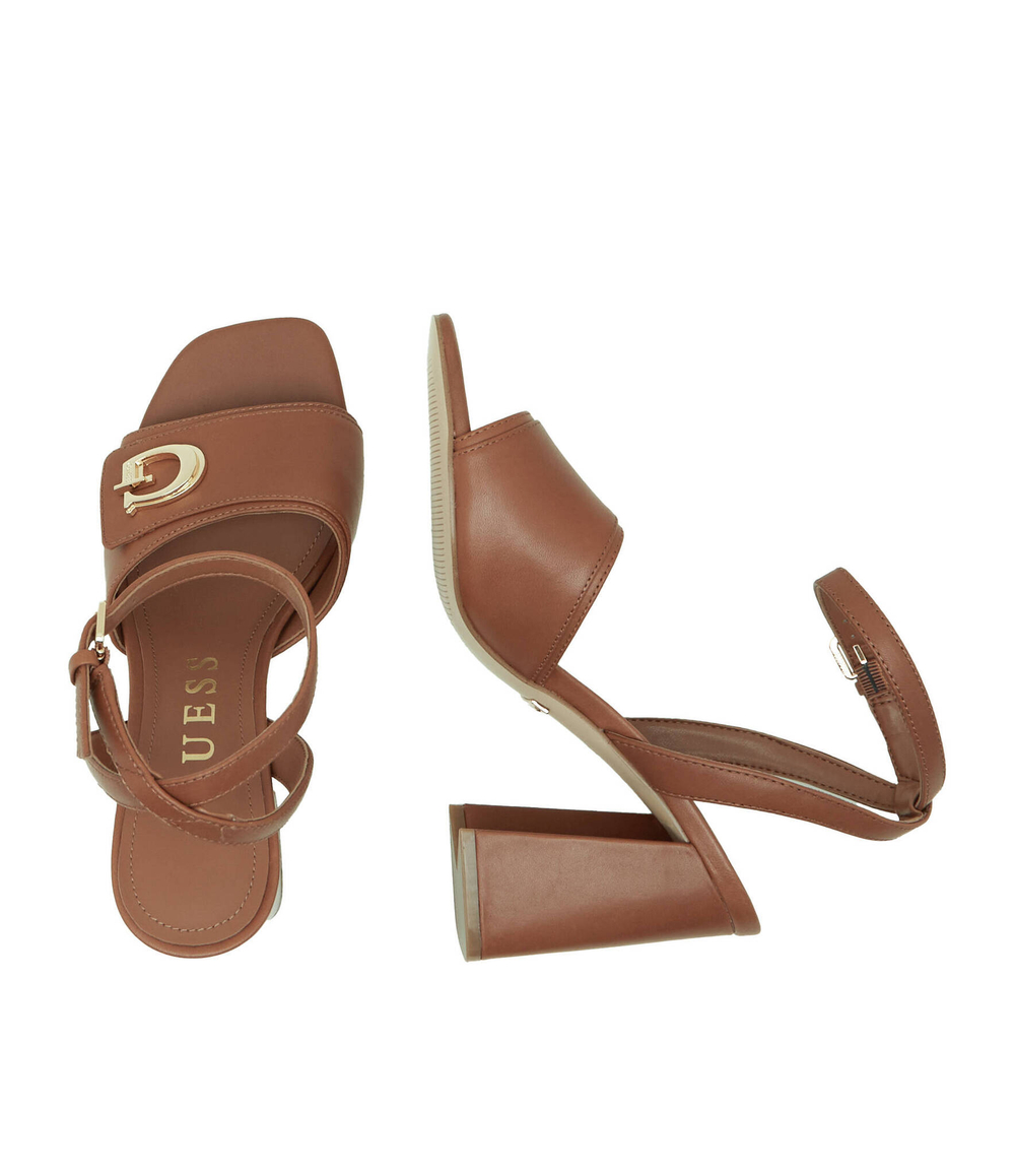 Кожаные босоножки на каблуке Guess - коричневый(FLJKRN LEA03)