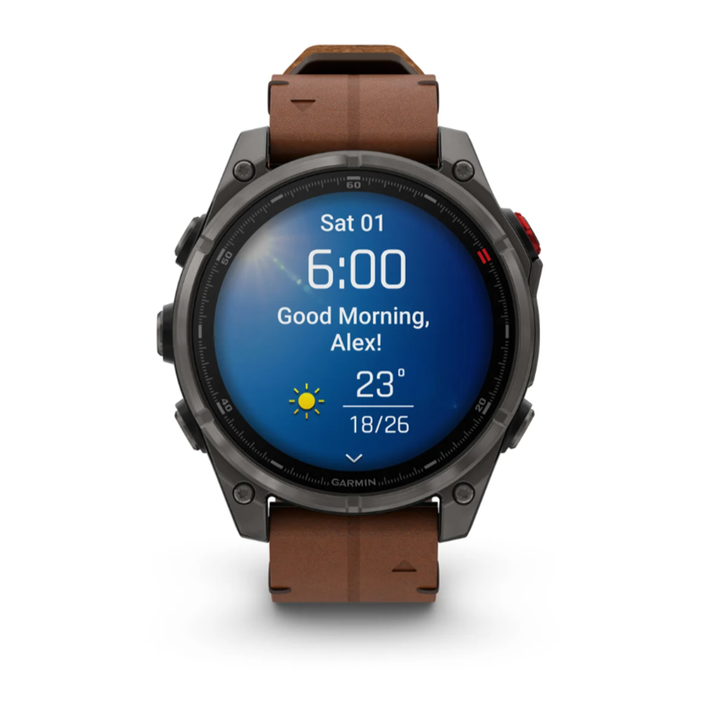 Garmin Fenix 8 PRO, 47 мм, AMOLED, Sapphire, Carbon grey DLC titanium with Chestnut leather band